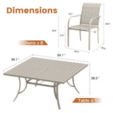 Vicllax 9 Pieces Outdoor Sandshell Dining Set with 59" Square Dining Table and Stackable Chair
