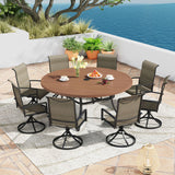 Vicllax 50” / 60" Outdoor Round Metal Dining Table with Umbrella Hole for 6,8