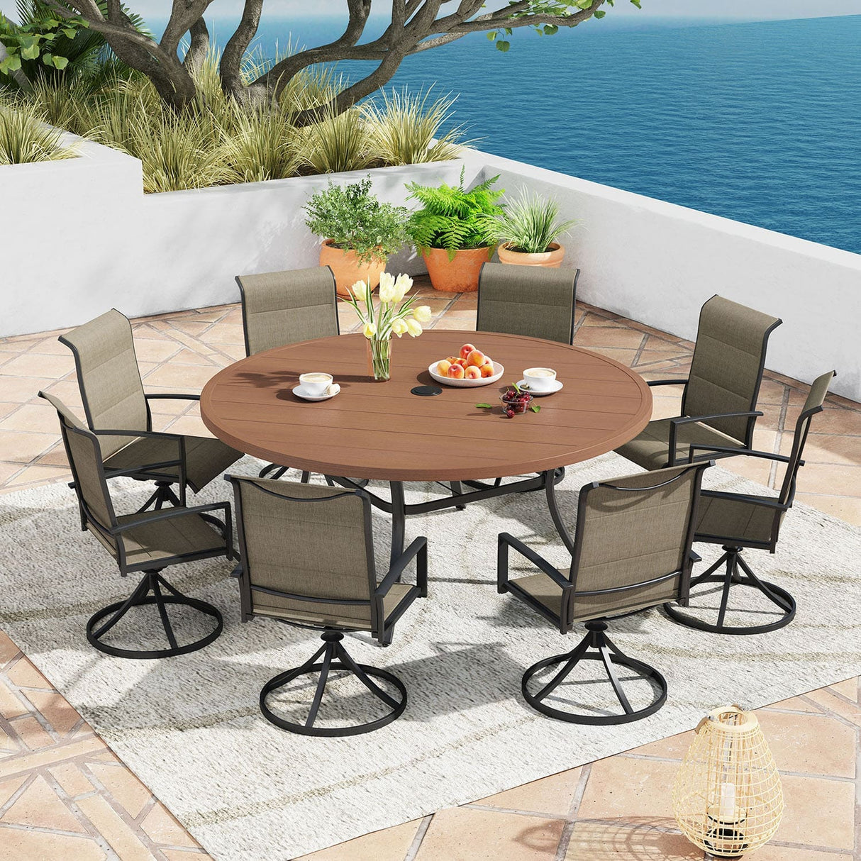 Vicllax 9 Pieces Outdoor Dining Set with 60" Round Dining Table and Premium Swivel Chairs