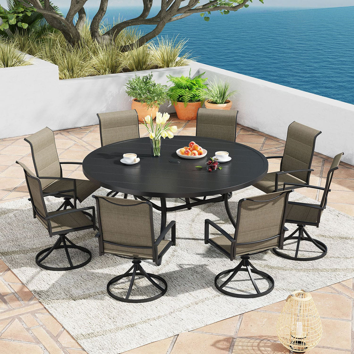 Vicllax 9 Pieces Outdoor Dining Set with 60" Round Dining Table and Premium Swivel Chairs