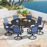 Vicllax 50” / 60" Outdoor Round Metal Dining Table with Umbrella Hole for 6,8