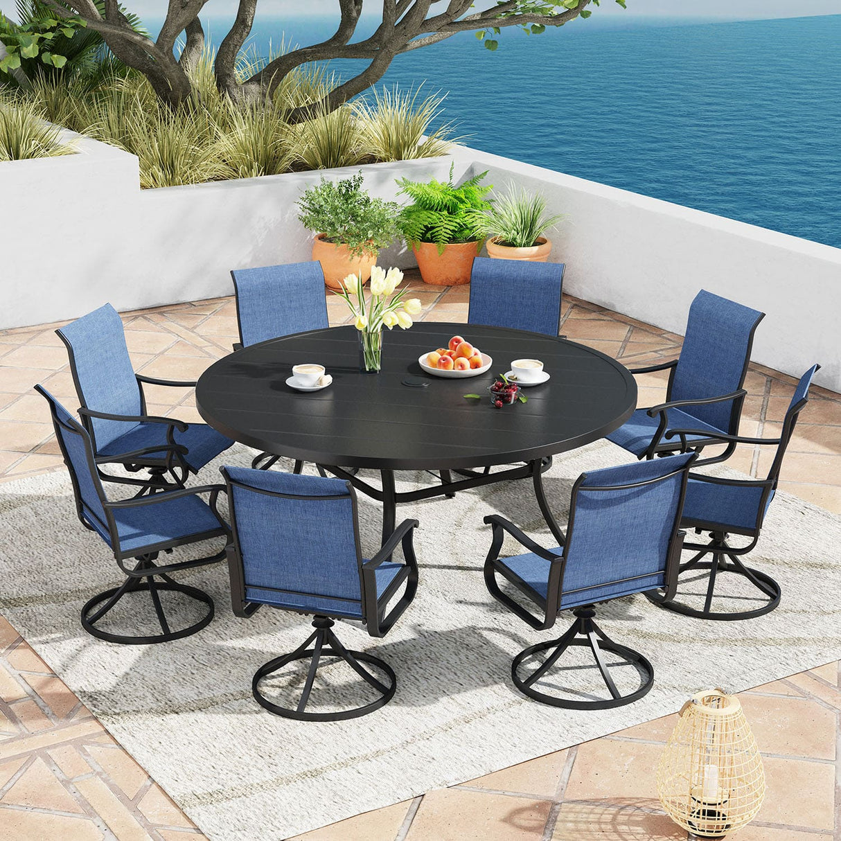 Vicllax 9 Pieces Outdoor Dining Set with 60" Round Dining Table and Premium Swivel Chairs