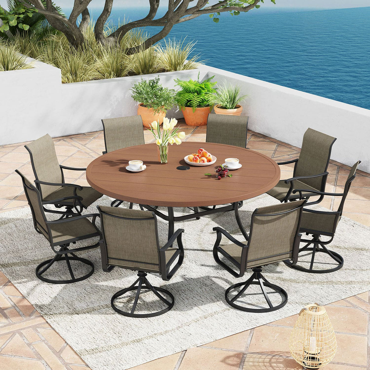 Vicllax 9 Pieces Outdoor Dining Set with 60" Round Dining Table and Premium Swivel Chairs