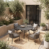 Vicllax 5-Piece Outdoor Wicker Patio Dining Set - 40 or 47-Inch Round Table with Umbrella Hole and 4 Cushioned Resin Rattan Armchairs