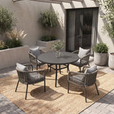 Vicllax 5-Piece Outdoor Wicker Patio Dining Set - 40 or 47-Inch Round Table with Umbrella Hole and 4 Cushioned Resin Rattan Armchairs