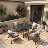 Vicllax 5-Piece Outdoor Wicker Patio Dining Set - 40 or 47-Inch Round Table with Umbrella Hole and 4 Cushioned Resin Rattan Armchairs