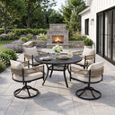 VICLLAX Round Patio Dining Set of 4 with Aria Woven Rope Swivel Chairs, 40.2" / 47.2"