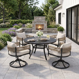 VICLLAX Round Patio Dining Set of 4 with Aria Woven Rope Swivel Chairs, 40.2" / 47.2"