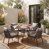 Vicllax 5-Piece Outdoor Wicker Patio Dining Set - 40 or 47-Inch Round Table with Umbrella Hole and 4 Cushioned Resin Rattan Armchairs