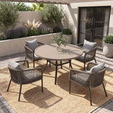 Vicllax 5-Piece Outdoor Wicker Patio Dining Set - 40 or 47-Inch Round Table with Umbrella Hole and 4 Cushioned Resin Rattan Armchairs