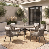 Vicllax 5-Piece Outdoor Wicker Patio Dining Set - 40 or 47-Inch Round Table with Umbrella Hole and 4 Cushioned Resin Rattan Armchairs