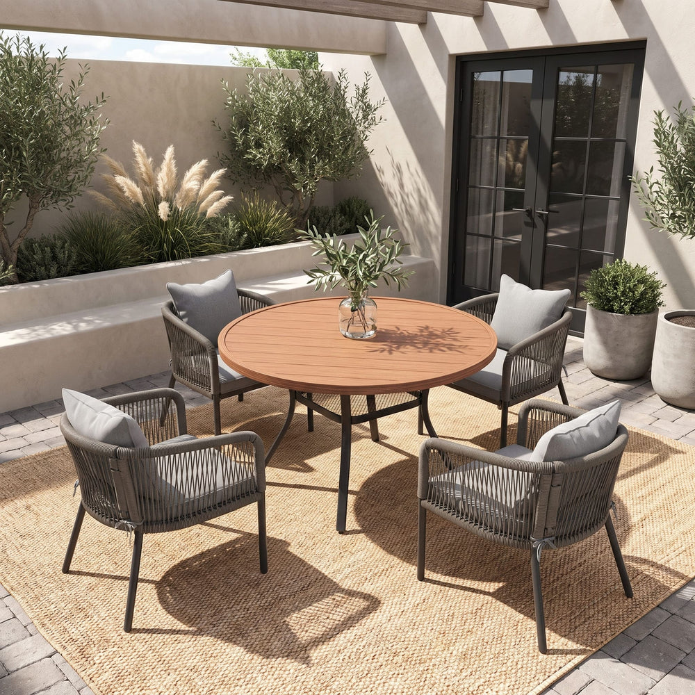 Vicllax 5-Piece Outdoor Wicker Patio Dining Set - 40 or 47-Inch Round Table with Umbrella Hole and 4 Cushioned Resin Rattan Armchairs