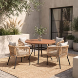 Vicllax 5-Piece Outdoor Wicker Patio Dining Set - 40 or 47-Inch Round Table with Umbrella Hole and 4 Cushioned Resin Rattan Armchairs