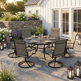 VICLLAX 7-Piece Patio Furniture Set - 50/53" Diameter Round Slat Top Dining Table with 6 Swivel Mesh Chairs