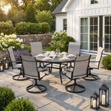 VICLLAX 7-Piece Patio Furniture Set - 50/53" Diameter Round Slat Top Dining Table with 6 Swivel Mesh Chairs