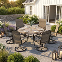 VICLLAX 7-Piece Patio Furniture Set - 50/53" Diameter Round Slat Top Dining Table with 6 Swivel Mesh Chairs