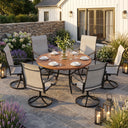 VICLLAX 7-Piece Patio Furniture Set - 50/53" Diameter Round Slat Top Dining Table with 6 Swivel Mesh Chairs