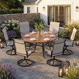 VICLLAX 7-Piece Patio Furniture Set - 50/53" Diameter Round Slat Top Dining Table with 6 Swivel Mesh Chairs