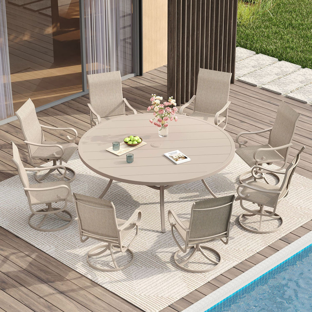 Vicllax 7/9 Pieces Outdoor Dining Set with Patio Round Dining Table and Swivel Chairs