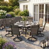 VICLLAX 9-Piece Patio Furniture Set - 60/63" Diameter Round Slat Top Dining Table with 8 Swivel Mesh Chairs