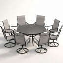 VICLLAX 9-Piece Patio Furniture Set - 60/63" Diameter Round Slat Top Dining Table with 8 Swivel Mesh Chairs