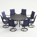 VICLLAX 9-Piece Patio Furniture Set - 60/63" Diameter Round Slat Top Dining Table with 8 Swivel Mesh Chairs