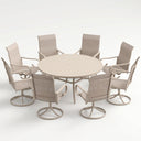 VICLLAX 9-Piece Patio Furniture Set - 60/63" Diameter Round Slat Top Dining Table with 8 Swivel Mesh Chairs