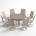 VICLLAX 9-Piece Patio Furniture Set - 60/63" Diameter Round Slat Top Dining Table with 8 Swivel Mesh Chairs