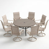 VICLLAX 9-Piece Patio Furniture Set - 60/63" Diameter Round Slat Top Dining Table with 8 Swivel Mesh Chairs