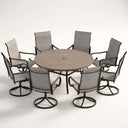 VICLLAX 9-Piece Patio Furniture Set - 60/63" Diameter Round Slat Top Dining Table with 8 Swivel Mesh Chairs