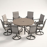 VICLLAX 9-Piece Patio Furniture Set - 60/63" Diameter Round Slat Top Dining Table with 8 Swivel Mesh Chairs