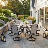 VICLLAX 9-Piece Patio Furniture Set - 60/63" Diameter Round Slat Top Dining Table with 8 Swivel Mesh Chairs