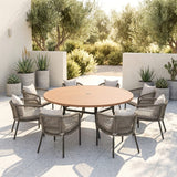 Vicllax 9-Piece Outdoor Wicker Patio Dining Set - 60 or 63-Inch Round Table with Umbrella Hole and Aria Modern Woven Rope Armchair