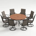 VICLLAX 9-Piece Patio Furniture Set - 60/63" Diameter Round Slat Top Dining Table with 8 Swivel Mesh Chairs
