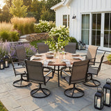 VICLLAX 9-Piece Patio Furniture Set - 60/63" Diameter Round Slat Top Dining Table with 8 Swivel Mesh Chairs