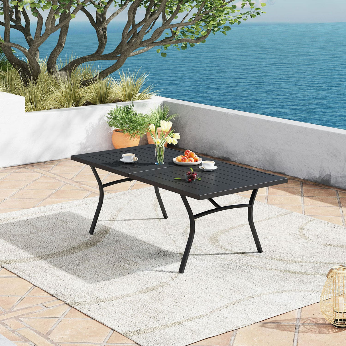 VICLLAX Patio 9 Pieces Outdoor Dining Set for 8, 70.9" Rectangular Metal Dining Table and 8 Stackable Chairs for Lawn
