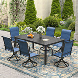 Vicllax 7 Pieces Outdoor Dining Set with Rectangular Dining Table and Padded Swivel Chairs