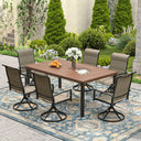 Vicllax 7 Pieces Outdoor Dining Set with Rectangular Dining Table and Padded Swivel Chairs
