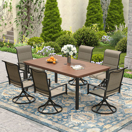 Vicllax 7 Pieces Outdoor Dining Set with Rectangular Dining Table and Padded Swivel Chairs