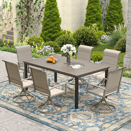 Vicllax 7 Pieces Outdoor Dining Set with Rectangular Dining Table and Padded Swivel Chairs