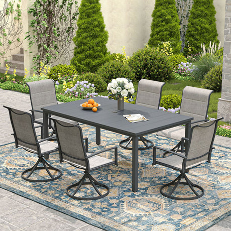 Vicllax 7 Pieces Outdoor Dining Set with Rectangular Dining Table and Padded Swivel Chairs