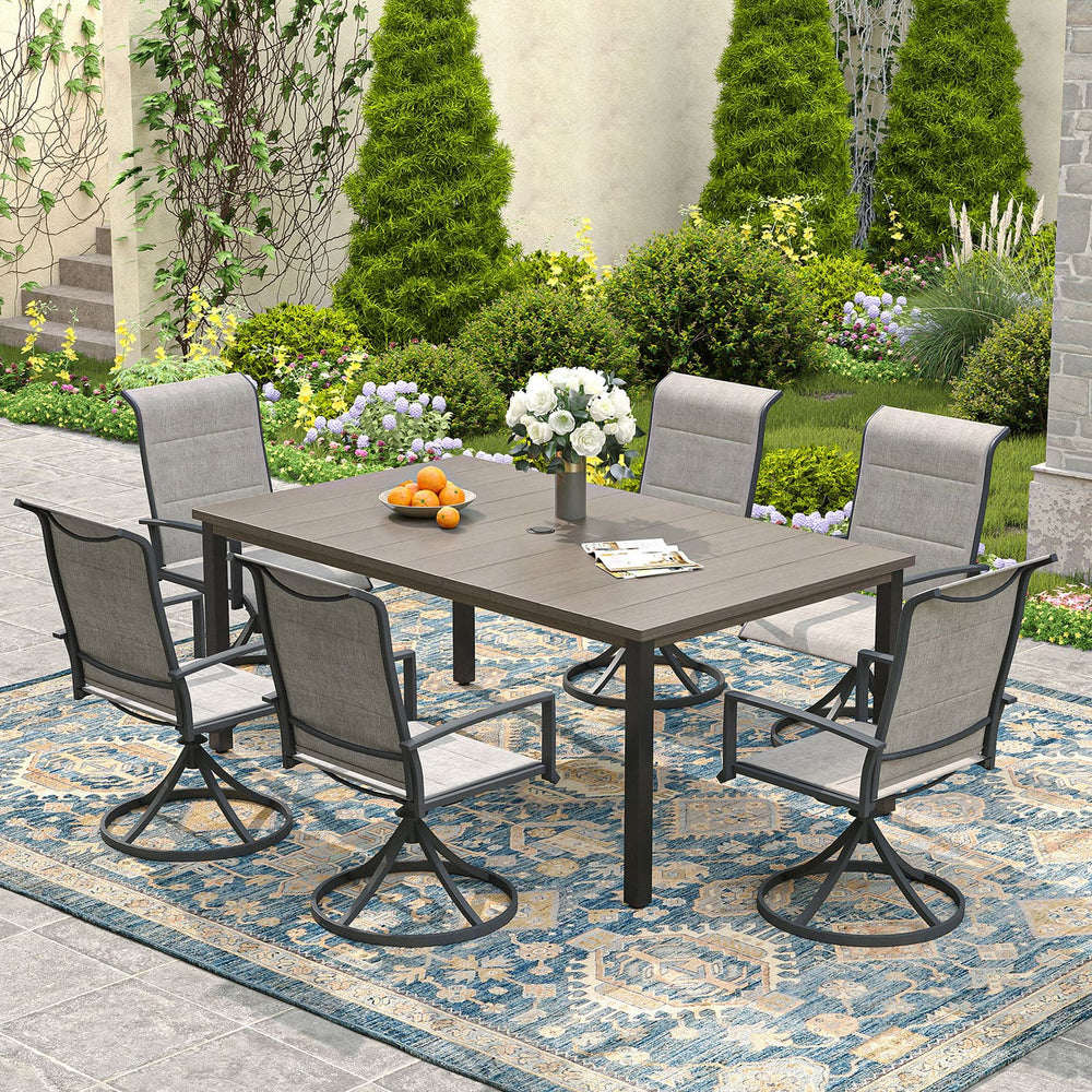 Vicllax 7 Pieces Outdoor Dining Set with Rectangular Dining Table and Padded Swivel Chairs