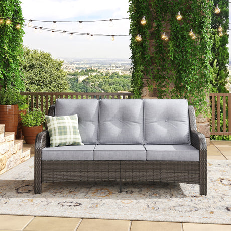 Vicllax Patio Wicker Oasis Lounge Set, 7-Piece Outdoor Sofa Set with Fire Pit Table(Stable Sofa Chair Set)