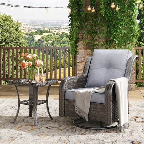Vicllax Patio Wicker Oasis Lounge Sofa, Swivel Chair with Side Table