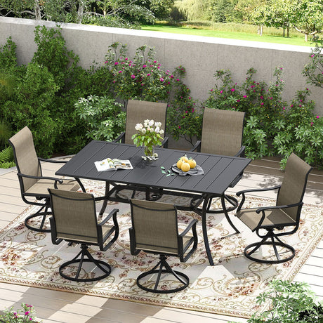 Vicllax 7 Pieces Outdoor Dining Set with Metal Rectangular Table and Premium Swivel Chair