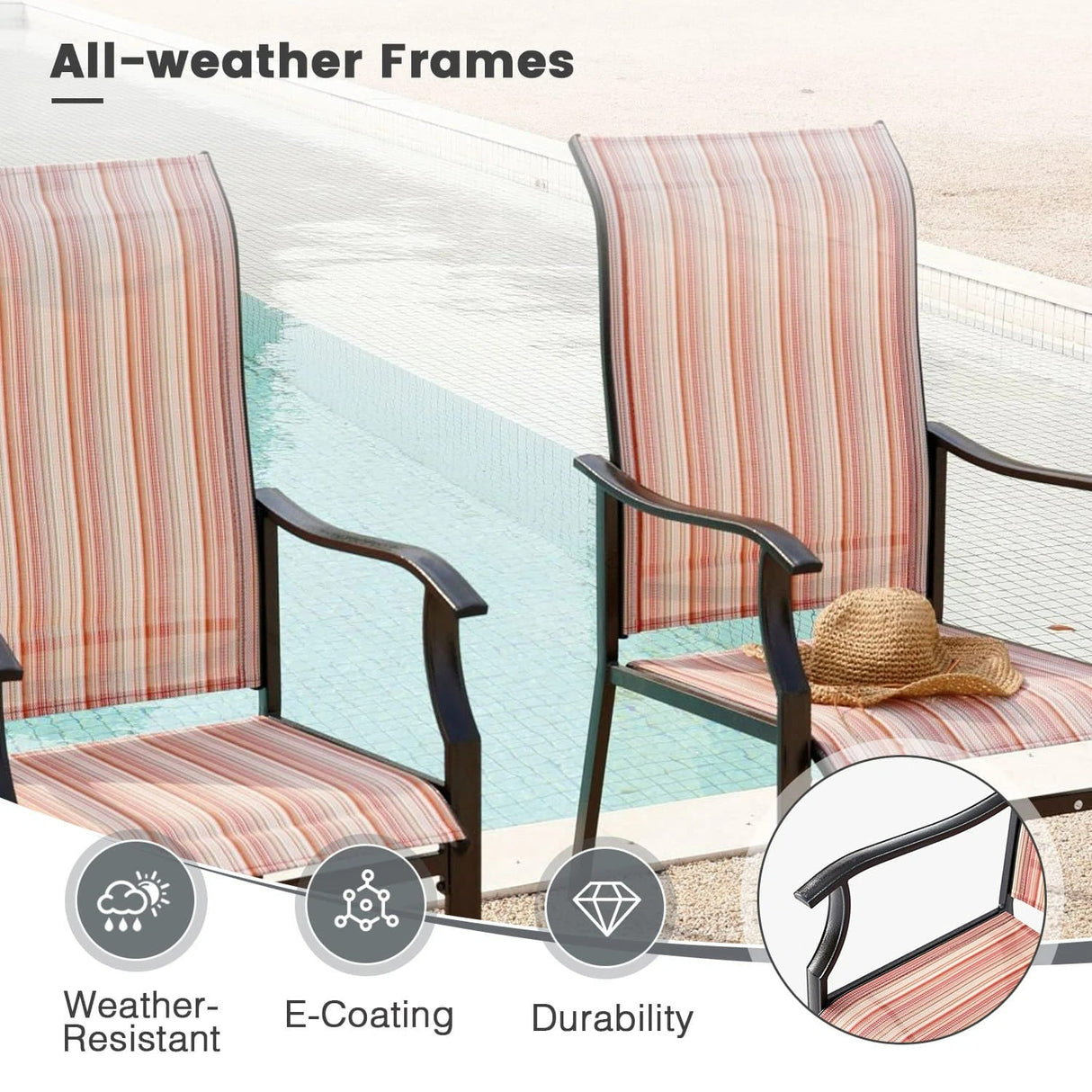 Vicllax 7 PCS Patio Dining Set, Large Outdoor Sling Chair and Metal Dining Table