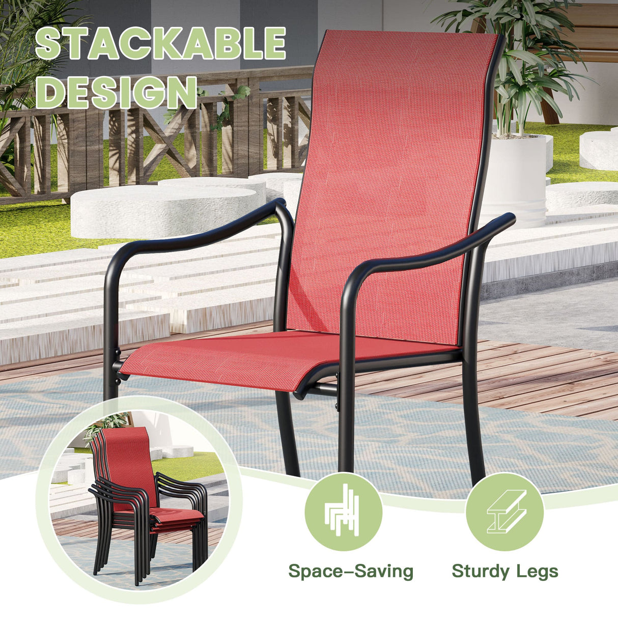 Vicllax Outdoor Stackable High Back Sling Dining Chair, Set of 2/4/6/8