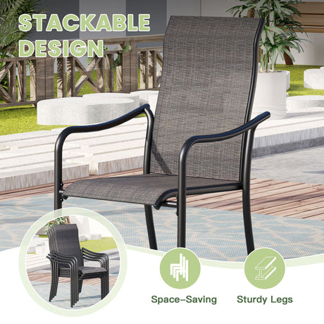 Vicllax Sillas de comedor con cabestrillo de textileno y metal para patio al aire libre con reposabrazos 