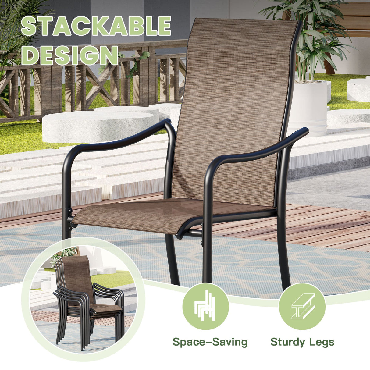 Vicllax 5 Pcs Outdoor Dining Set with 40.6" Round Metal Table and High Back Stackable Chair