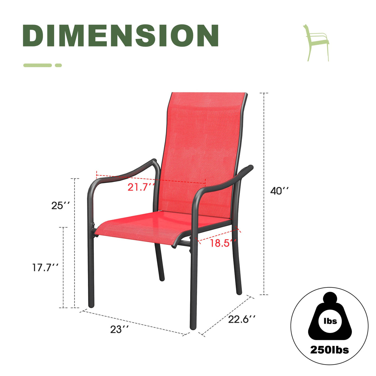Vicllax Outdoor Stackable High Back Sling Dining Chair, Set of 2/4/6/8